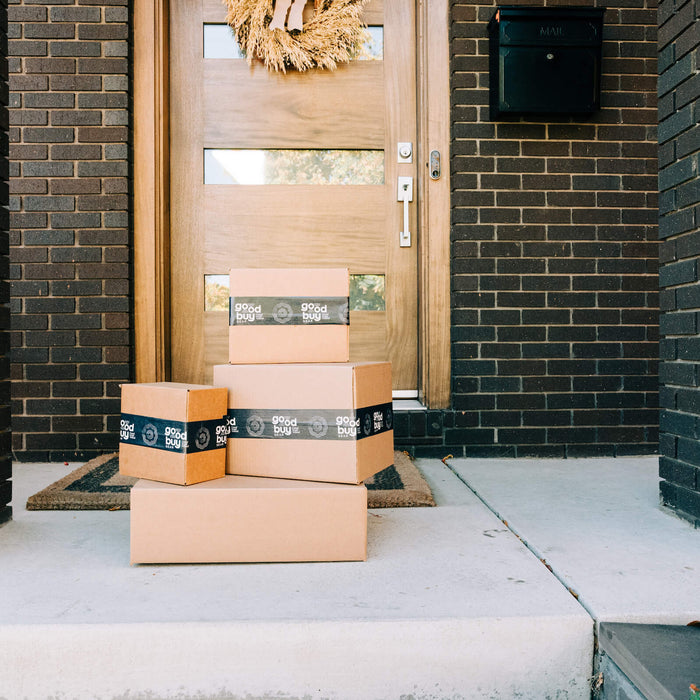 Goodbuygears Christmas packages on a doorstep