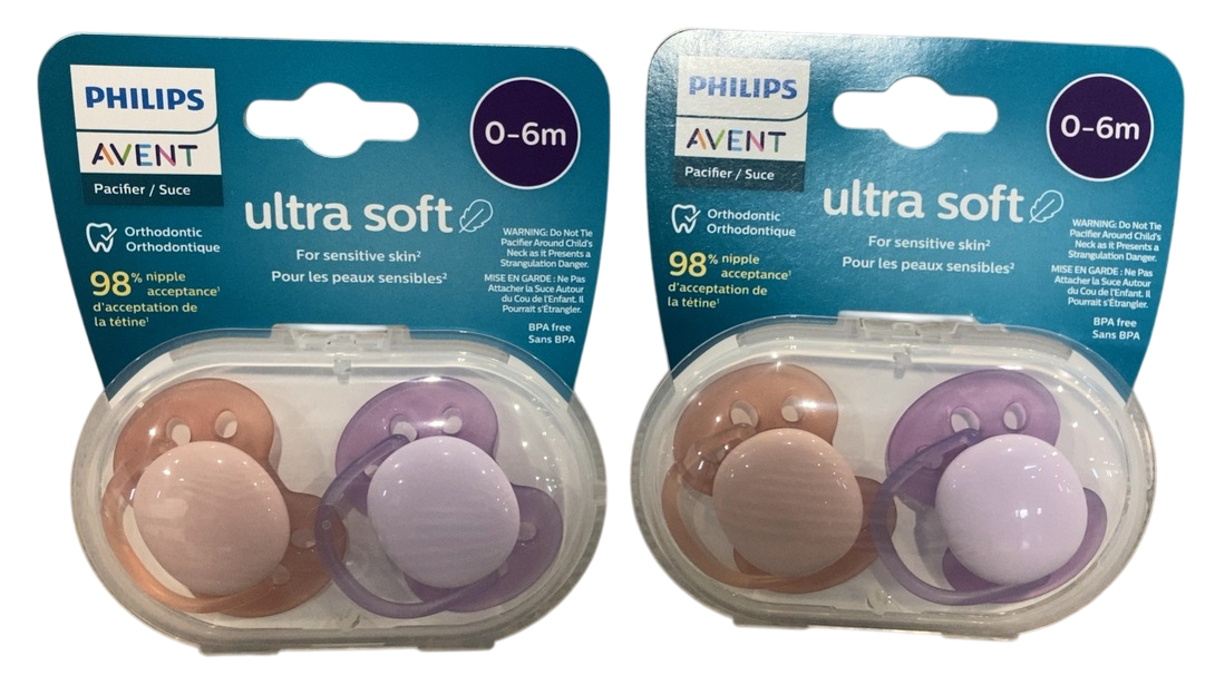 Philips Avent Ultra Soft Pacifier, 0-6 Months, 4 Pack, Lychee/Fresh Lilac