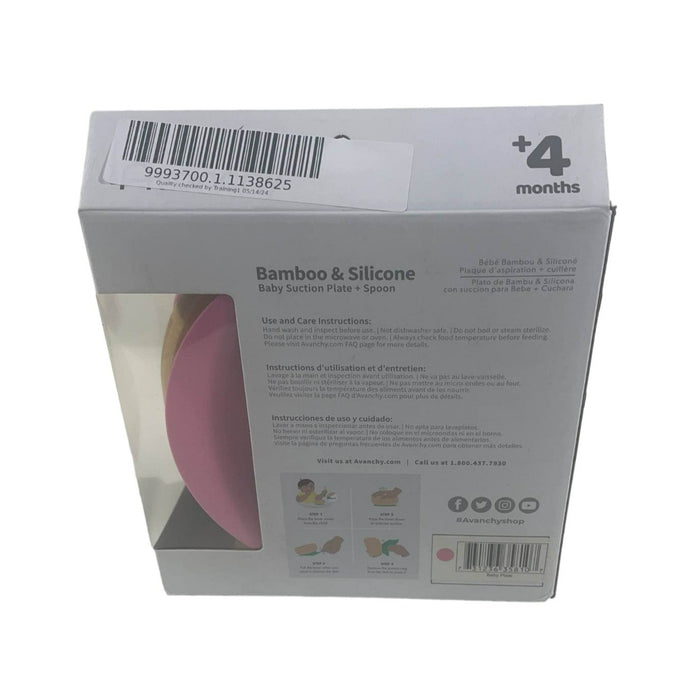 Avanchy Bamboo Suction Baby Plate and Spoon, Pink