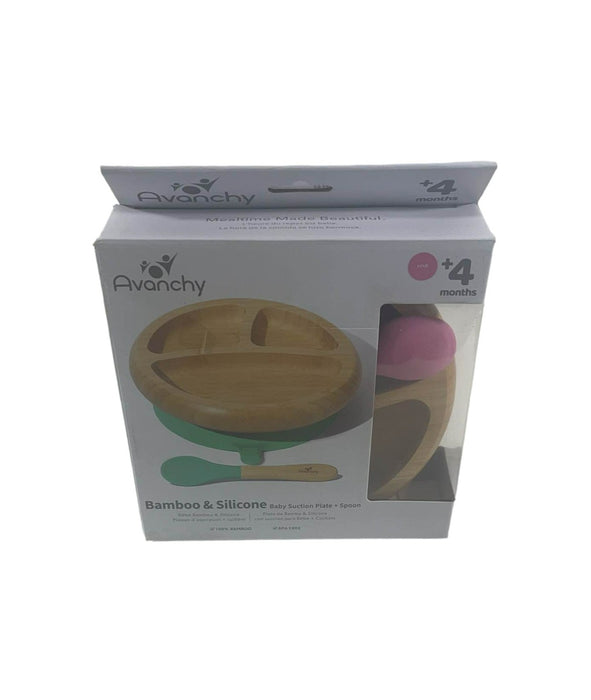 Avanchy Bamboo Suction Baby Plate and Spoon, Pink