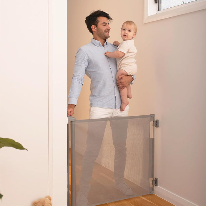 Perma Child Safety Indoor/Outdoor Retractable Baby Gate, Gray, 33"x71"