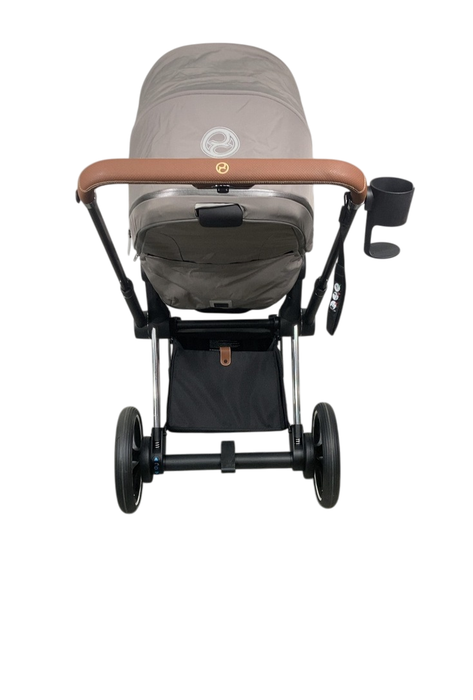 Cybex E-PRIAM Electric Stroller, 2021, Chrome With Black Details, Soho Grey, with Battery
