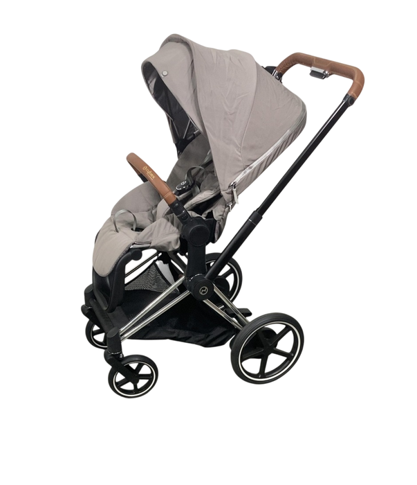 Cybex E-PRIAM Electric Stroller, 2021, Chrome With Black Details, Soho Grey, with Battery