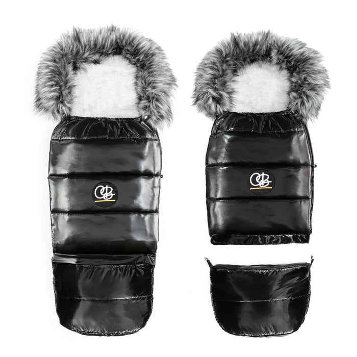 Cover Baby Organic Premium Gray Wool Adjustable Footmuff, Satin Black