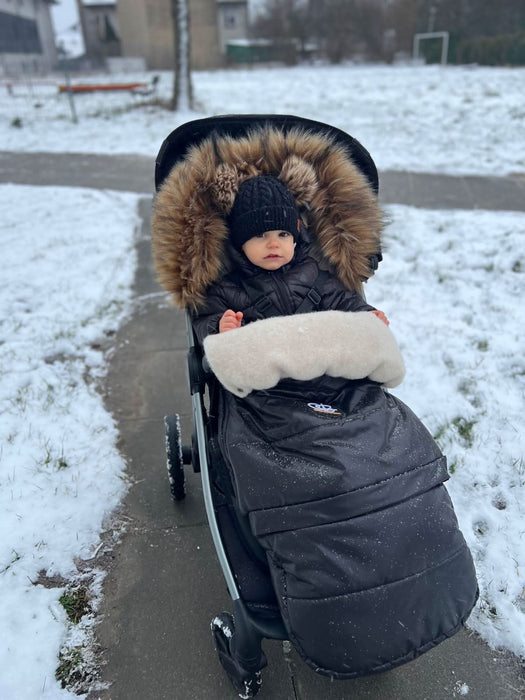 Shop Organic Premium Beige Wool Adjustable Footmuff, Pastel Black at Goodbuygears