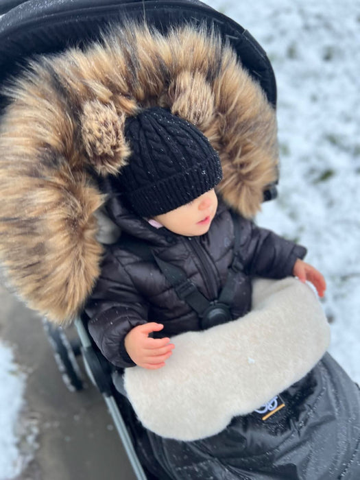 Shop Organic Premium Beige Wool Adjustable Footmuff, Pastel Black at Goodbuygears