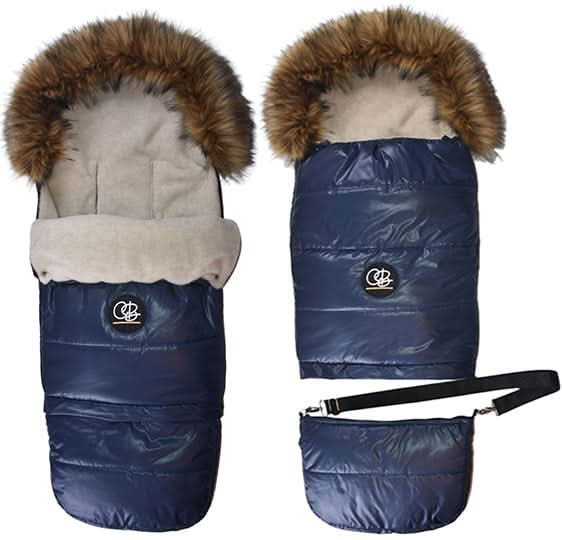 Cover Baby Organic Premium Beige Wool Adjustable Footmuff, Pastel Navy