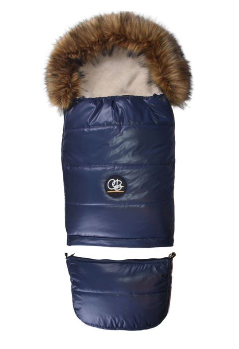 Cover Baby Organic Premium Beige Wool Adjustable Footmuff, Pastel Navy