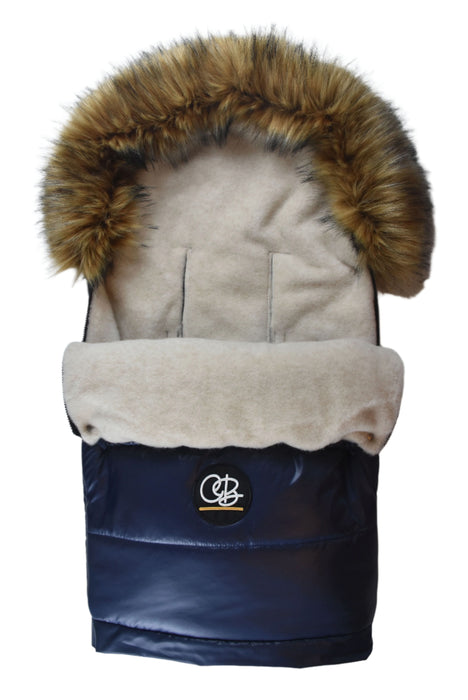 Cover Baby Organic Premium Beige Wool Adjustable Footmuff, Pastel Navy