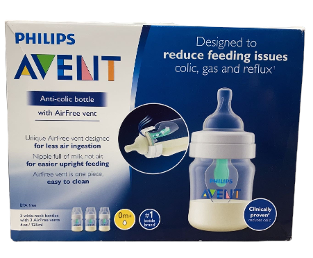 Philips Avent Anti Colic Wide Neck Bottles, 4oz, 3 Pack