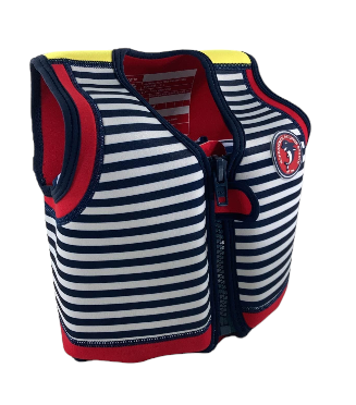 Konfidence Original Swim Jacket, Small( 1.5-3 years), Navy Stripe Hamptons