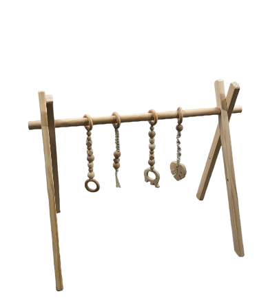 Poppyseed Play Wooden Baby Gym, Natural Wood w/ Macrame Toys