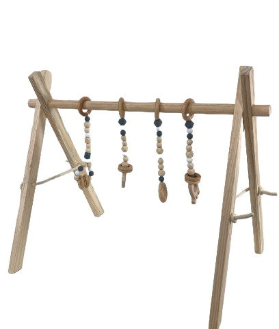 Poppyseed Play Wooden Baby Gym, Natural Wood w/ Gray Toys