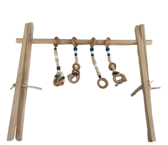 Poppyseed Play Wooden Baby Gym, Natural Wood w/ Gray Toys