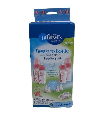 Dr. Brown's Breast to Bottle Pump & Store Feeding Set, Pink, Narrow