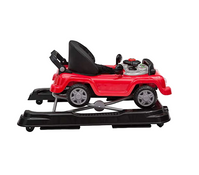 Red toy car with black seat on a white background