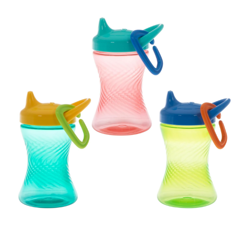 Nuby No-Spill Hard Spout Sippy Cup with Easy Grip, Red, Blue & Green