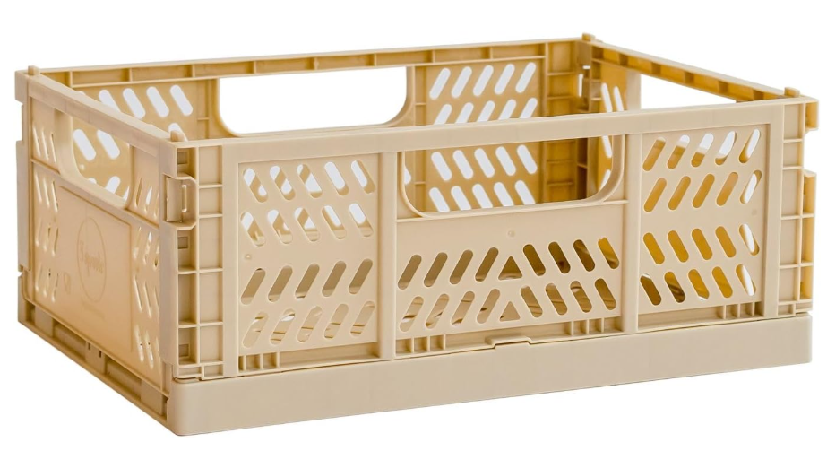 3 Sprouts Modern Folding Crate, Sand, Medium