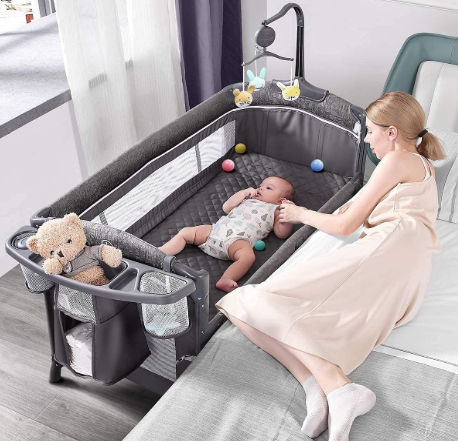 Adovel Baby Bassinet Bedside Crib, Grey
