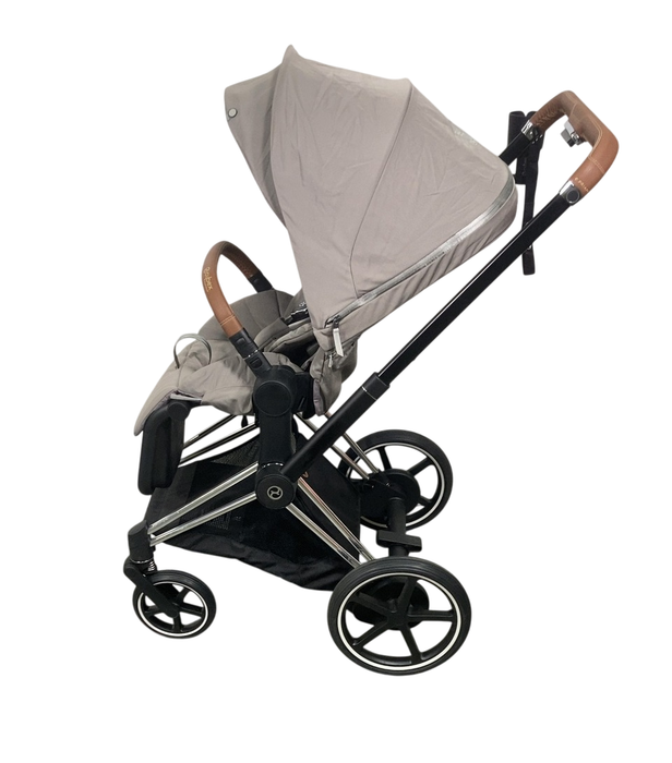 Cybex E-PRIAM Electric Stroller, 2021, Chrome With Black Details, Soho Grey, with Battery