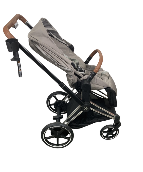 Cybex E-PRIAM Electric Stroller, 2021, Chrome With Black Details, Soho Grey, with Battery