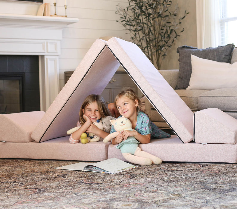 Foamnasium PBK Blocksy Heathered Basketweave Kids Couch, Blush