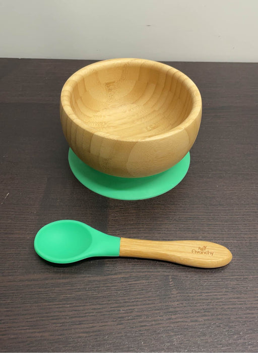 used Avanchy Bamboo Bowl and Spoon Set, Green
