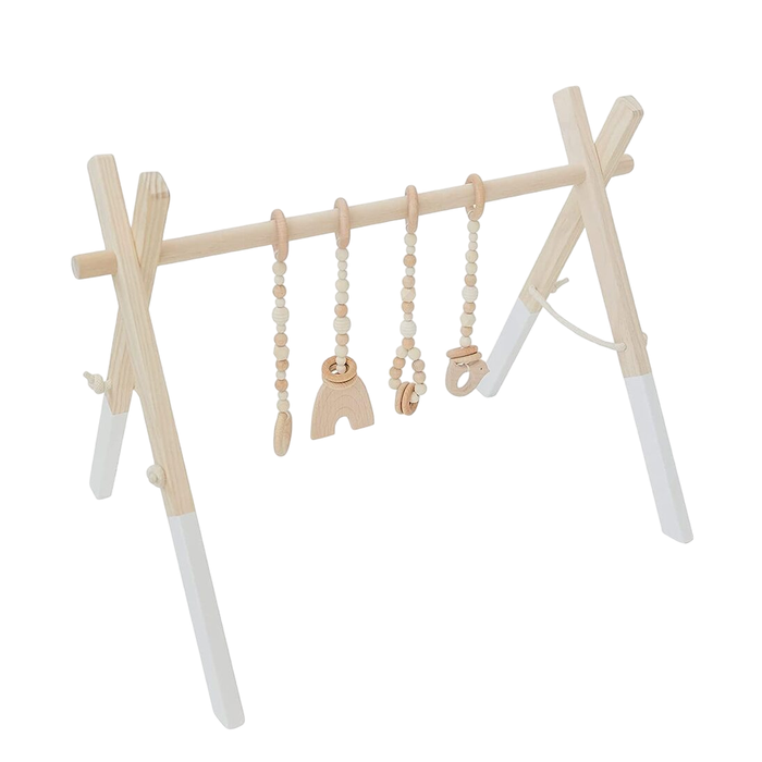 Poppyseed Play Wooden Baby Gym, Natural Wood w/ White Toys