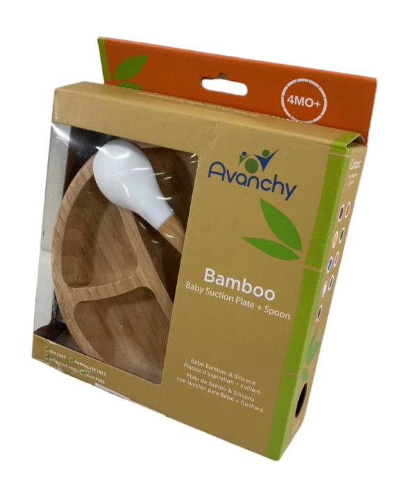 Shop Avanchy Bamboo Suction Baby Plate and Spoon, White at Goodbuygears