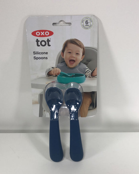 secondhand OXO Tot Silicone Spoons, Navy