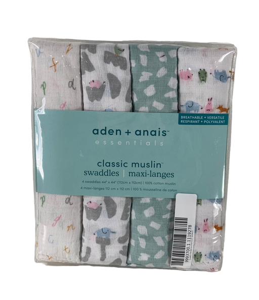 Shop Aden + Anais Swaddle Classic Muslin 4 Pack Alphabet Animals 44" x 44" at Goodbuygears