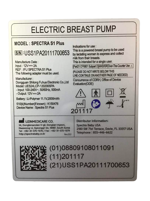 Spectra Baby S1 Plus Premier Rechargeable Breast Pump