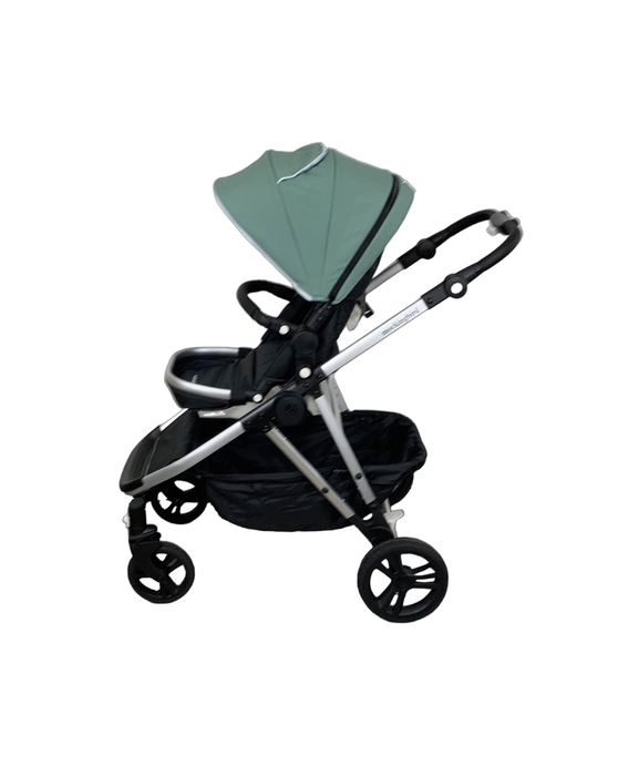 secondhand Mockingbird Single to Double Stroller, Windowpane, Sage, 2023, Matte Black with Matte Black Leather