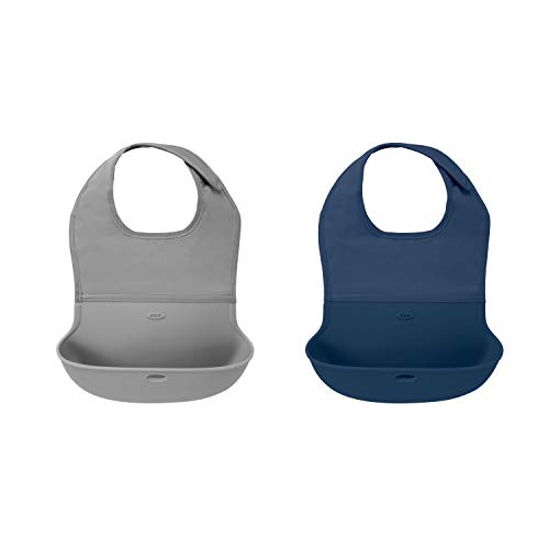 used OXO Tot Roll Up Bibs, 2 Pack, Navy & Grey