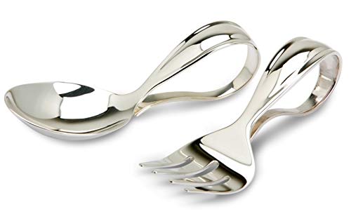 Miza Sterling Silver Curved Baby Spoon And Fork Set