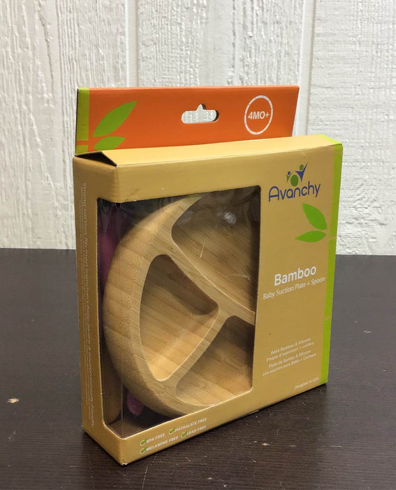 used Avanchy Bamboo Suction Baby Plate and Spoon, Pink