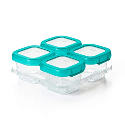 used OXO Tot Baby Blocks Plastic Freezer Storage Containers 4-Pack, Teal, 4oz
