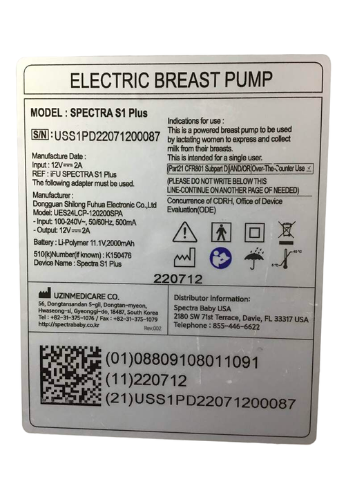 Spectra Baby S1 Plus Premier Rechargeable Breast Pump