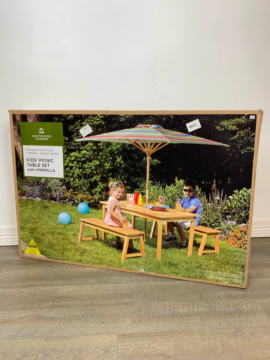 used Destination Summer Kids’ Picnic Table Set With Umbrella