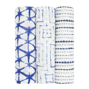 used Aden + Anais Silky Soft Swaddles, 3 Pack, Indigo Shibori