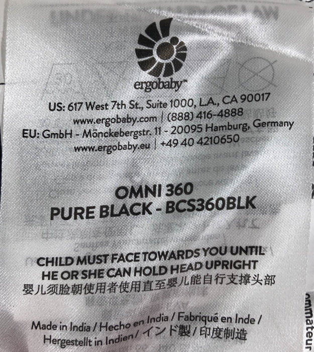 Shop Ergobaby Omni 360 Cotton Baby Carrier, Pure Black at Goodbuygears