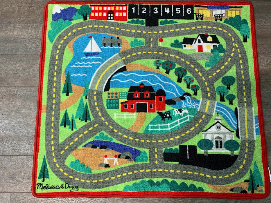 secondhand Melissa & Doug Round The Town Road Rug & Car Set