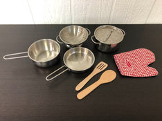 used Melissa & Doug Stainless Steel Pots And Pans Pretend Play Kitchen Set