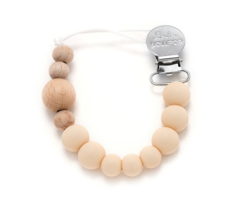 LouLou Lollipop Pacifier Clip, Block Beige