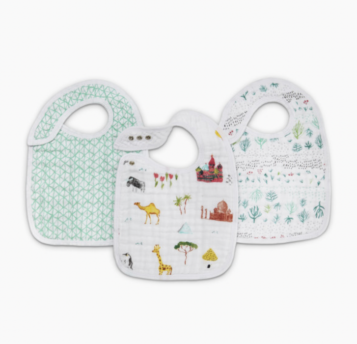 Aden + Anais Muslin Snap Bibs 3 Pack, Around the World
