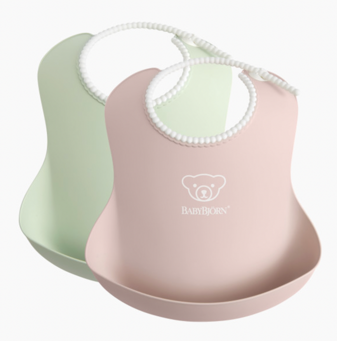 BabyBjorn Feeding Bib Set 2 Pack, Powder Green/Powder Pink
