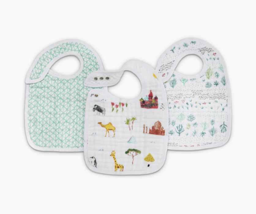 Aden + Anais Muslin Snap Bibs, 3 Pack, Around The World