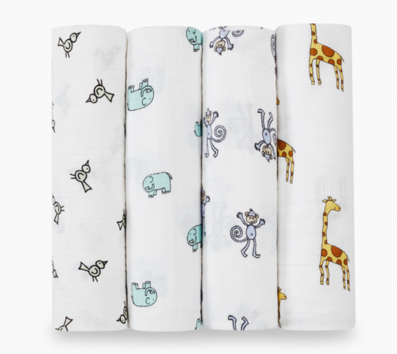 Shop Aden + Anais Cotton Muslin Swaddle, 4 Pack, Jungle Jam, Classic Muslin, 47" x 47" at Goodbuygears