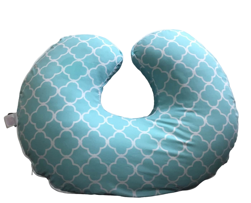 secondhand Boppy Nursing and Infant Support Luxe Pillow, Turquoise Stripe & Trellis