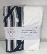 used Burt's Bees Baby Hooded Bath Towels 2 Pack, White/Navy Blue